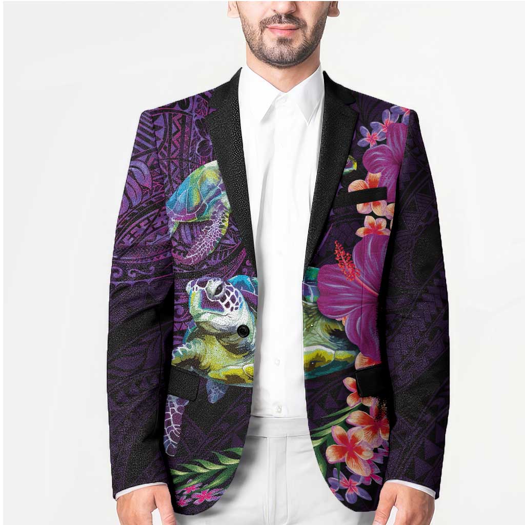 Hawaiian Plumeria and Hibiscus with Turtles Blazer Polynesian Art Purple Color LT03 - Polynesian Pride