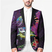 Hawaiian Plumeria and Hibiscus with Turtles Blazer Polynesian Art Purple Color LT03 - Polynesian Pride