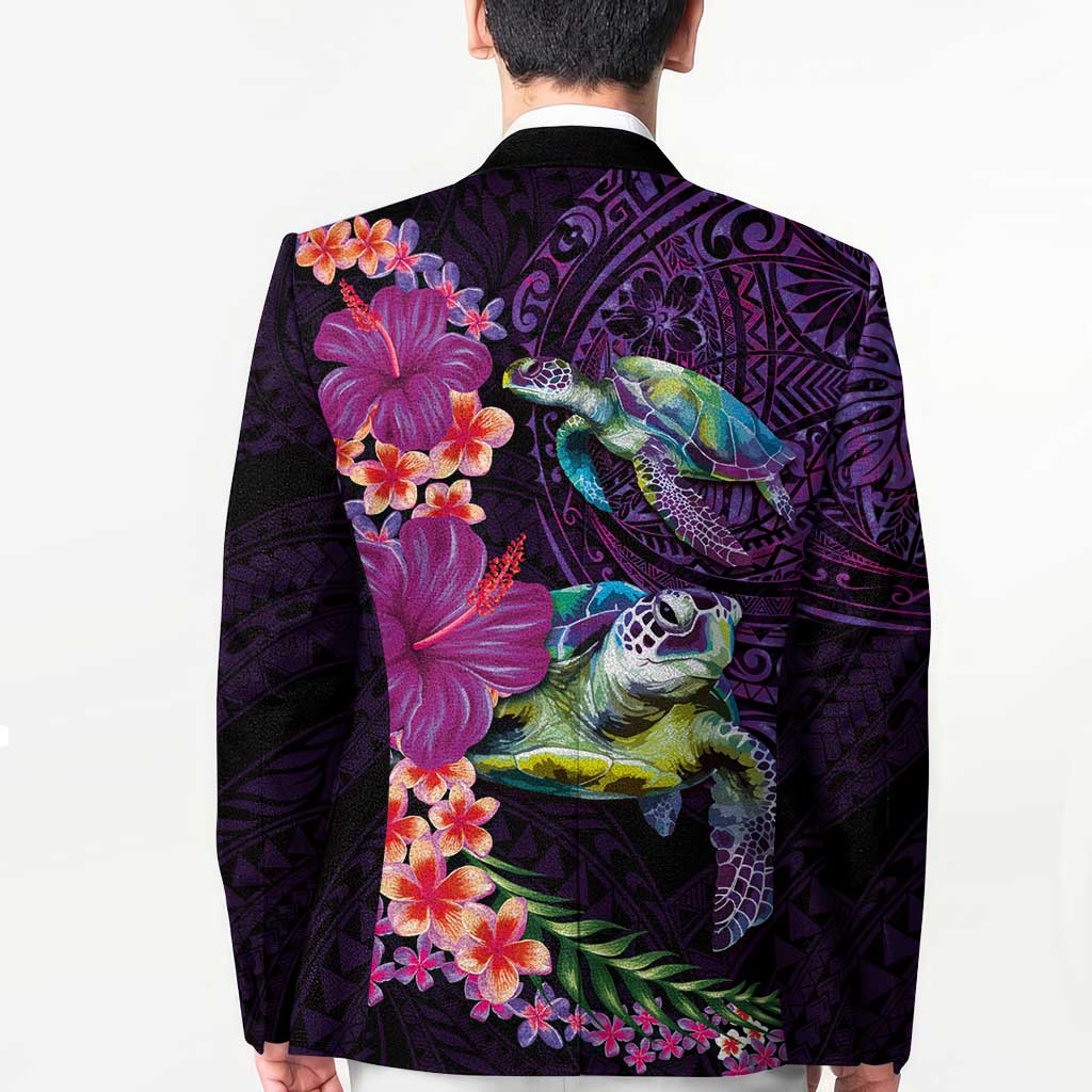 Hawaiian Plumeria and Hibiscus with Turtles Blazer Polynesian Art Purple Color LT03 - Polynesian Pride