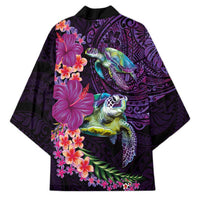 Hawaiian Plumeria and Hibiscus with Turtles Kimono Polynesian Art Purple Color LT03 - Polynesian Pride