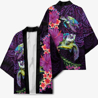 Hawaiian Plumeria and Hibiscus with Turtles Kimono Polynesian Art Purple Color LT03 - Polynesian Pride