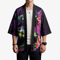 Hawaiian Plumeria and Hibiscus with Turtles Kimono Polynesian Art Purple Color LT03 - Polynesian Pride