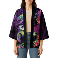 Hawaiian Plumeria and Hibiscus with Turtles Kimono Polynesian Art Purple Color LT03 - Polynesian Pride