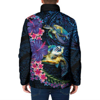 Hawaiian Plumeria and Hibiscus with Turtles Padded Jacket Polynesian Art Dark Cyan Color LT03 - Polynesian Pride