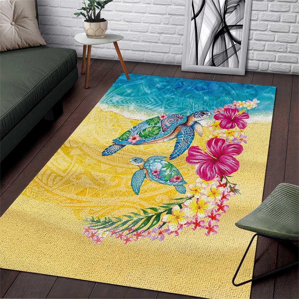 Hawaiian Tropical Plants Turtles Area Rug Watercolor Style LT03 Multicolor - Polynesian Pride