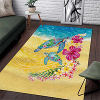 Hawaiian Tropical Plants Turtles Area Rug Watercolor Style LT03 Multicolor - Polynesian Pride