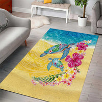 Hawaiian Tropical Plants Turtles Area Rug Watercolor Style LT03 - Polynesian Pride