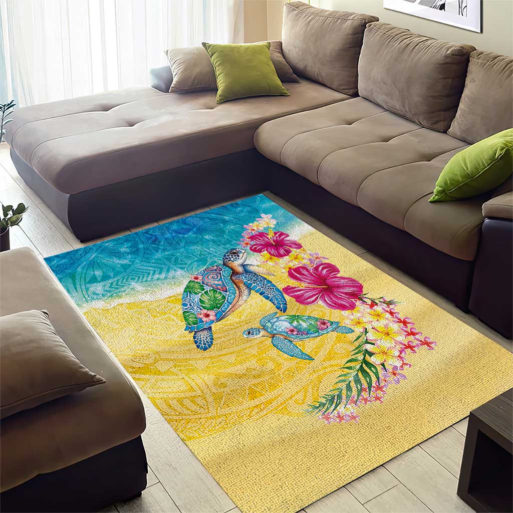 Hawaiian Tropical Plants Turtles Area Rug Watercolor Style LT03 - Polynesian Pride