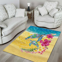 Hawaiian Tropical Plants Turtles Area Rug Watercolor Style LT03 - Polynesian Pride