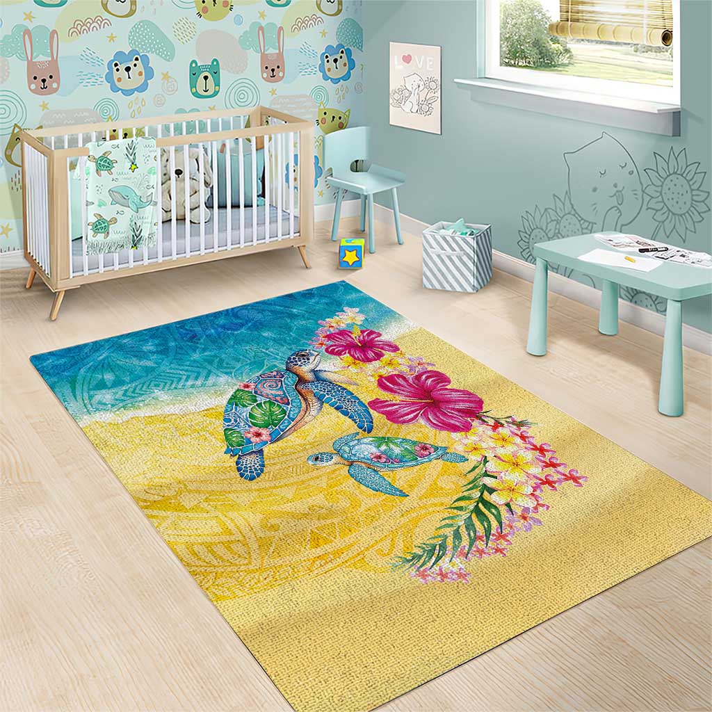 Hawaiian Tropical Plants Turtles Area Rug Watercolor Style LT03 - Polynesian Pride