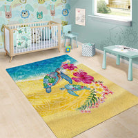 Hawaiian Tropical Plants Turtles Area Rug Watercolor Style LT03 - Polynesian Pride