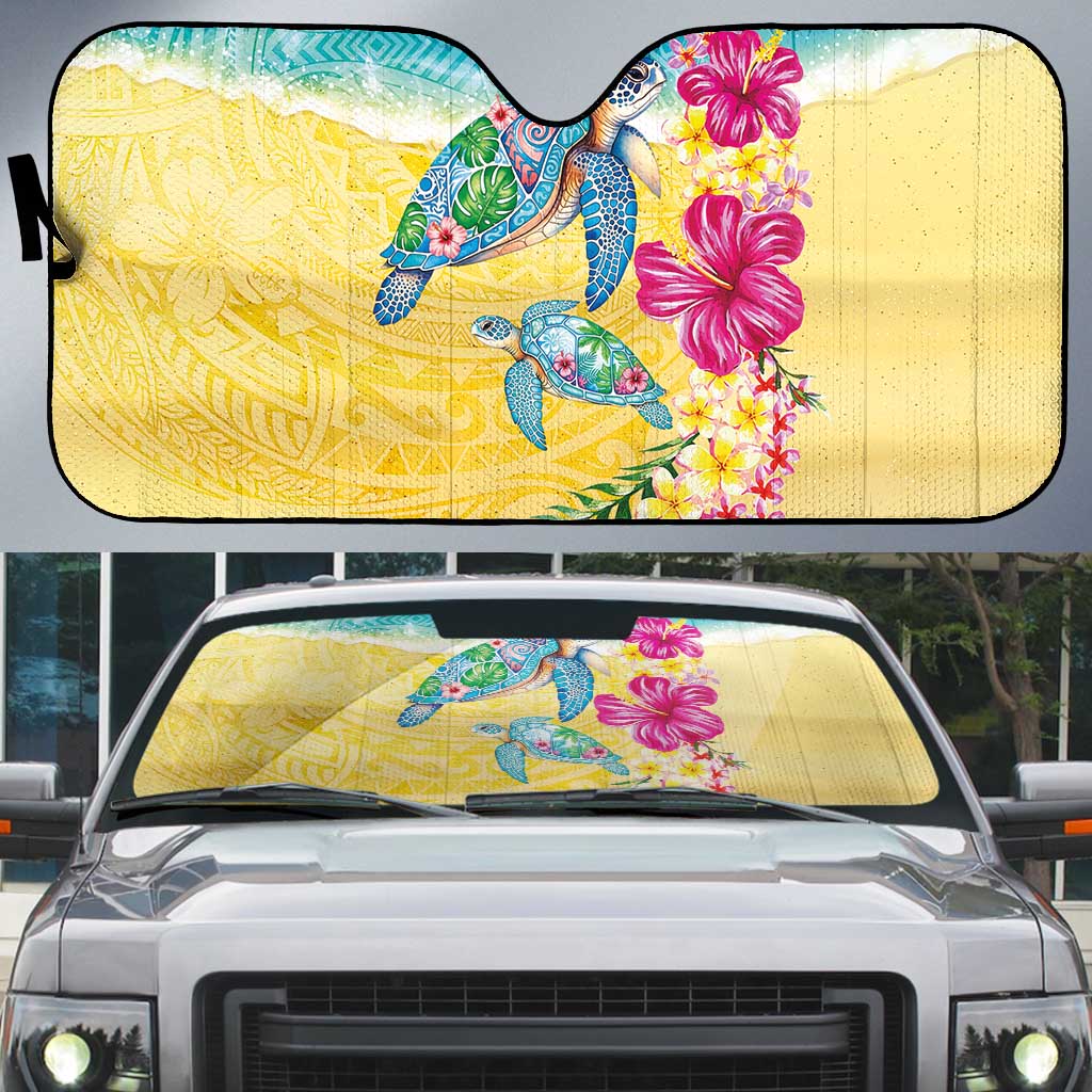 Hawaiian Tropical Plants Turtles Auto Sun Shade Watercolor Style LT03 Multicolor - Polynesian Pride