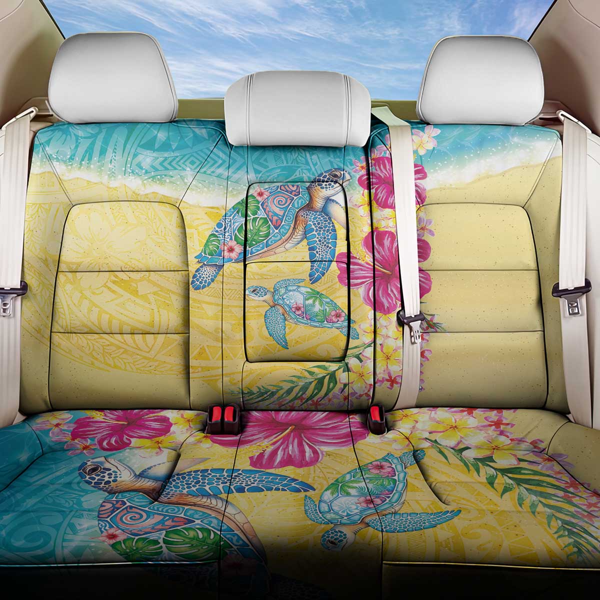 Hawaiian Tropical Plants Turtles Back Car Seat Cover Watercolor Style LT03 One Size Multicolor - Polynesian Pride