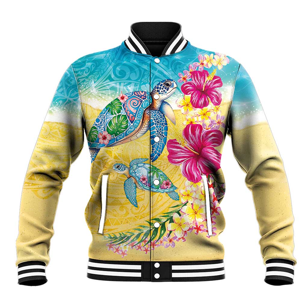 Hawaiian Tropical Plants Turtles Baseball Jacket Watercolor Style LT03 Unisex Multicolor - Polynesian Pride