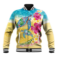 Hawaiian Tropical Plants Turtles Baseball Jacket Watercolor Style LT03 Unisex Multicolor - Polynesian Pride