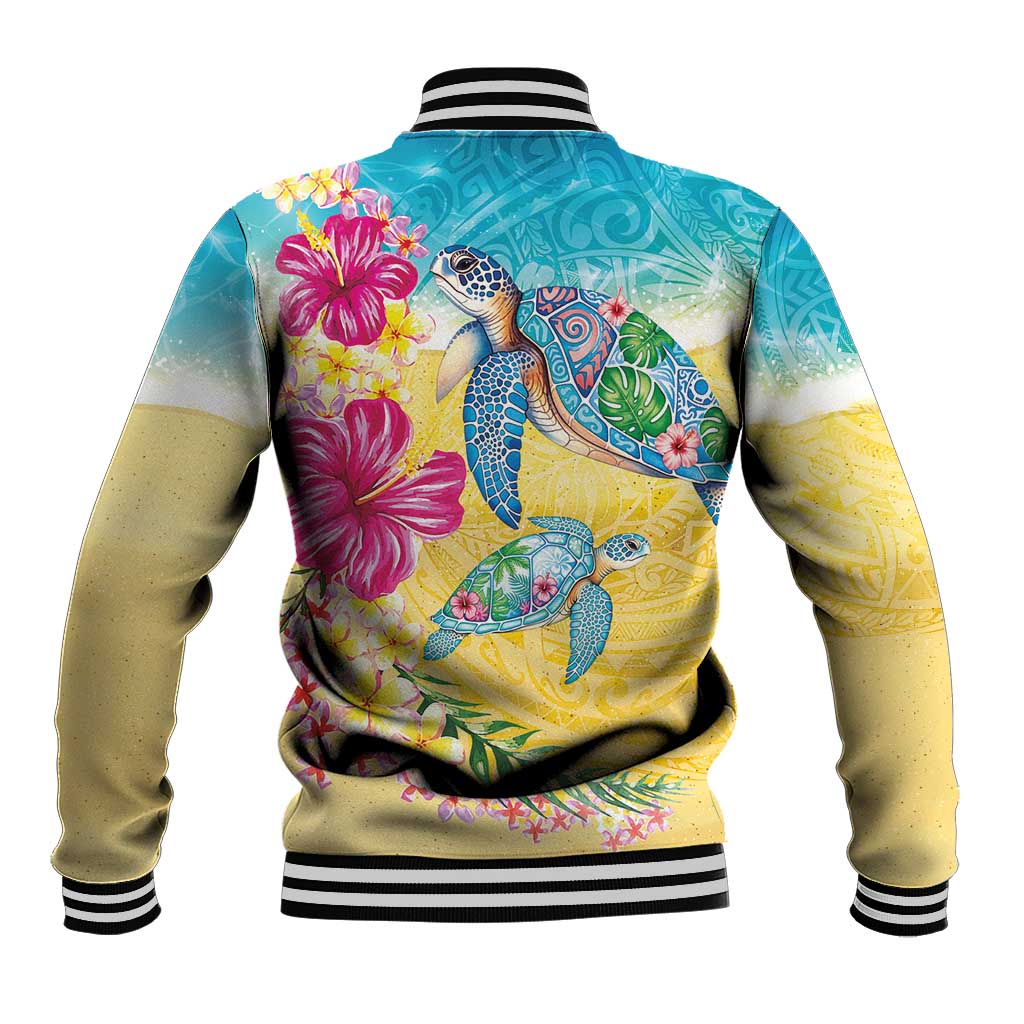 Hawaiian Tropical Plants Turtles Baseball Jacket Watercolor Style LT03 - Polynesian Pride