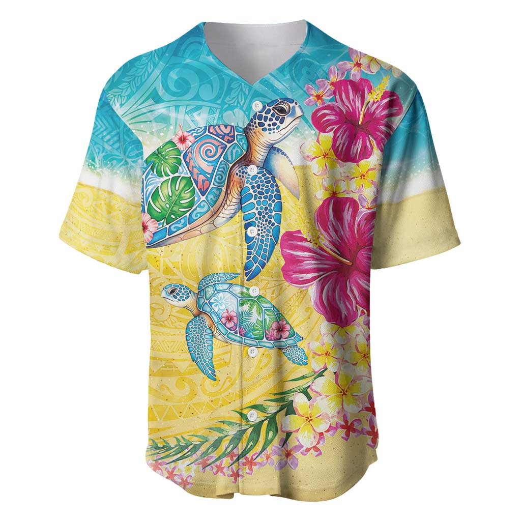 Hawaiian Tropical Plants Turtles Baseball Jersey Watercolor Style LT03 Multicolor - Polynesian Pride