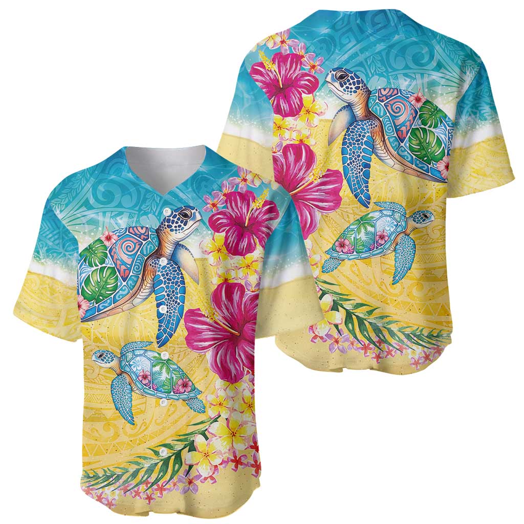 Hawaiian Tropical Plants Turtles Baseball Jersey Watercolor Style LT03 - Polynesian Pride