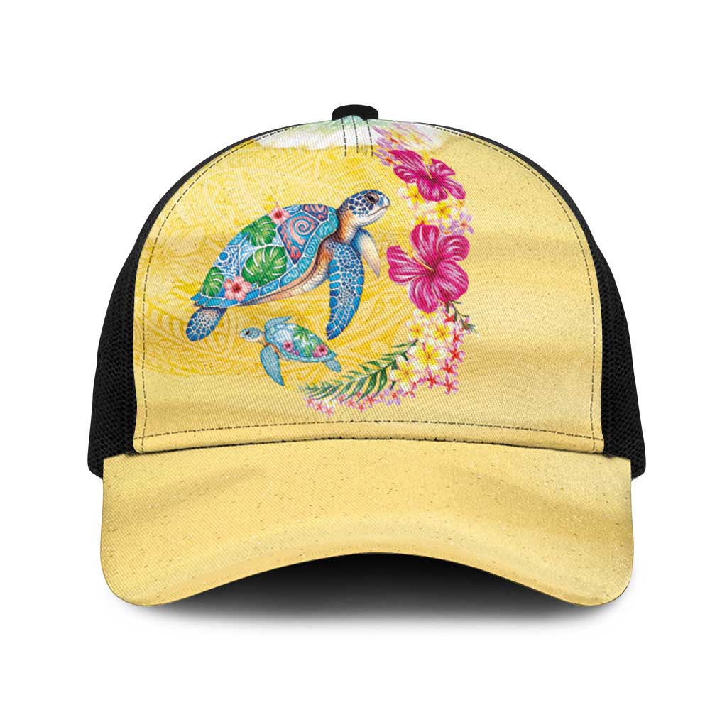 Hawaiian Tropical Plants Turtles Baseball Net Cap Watercolor Style LT03 One Size Black Multicolor - Polynesian Pride