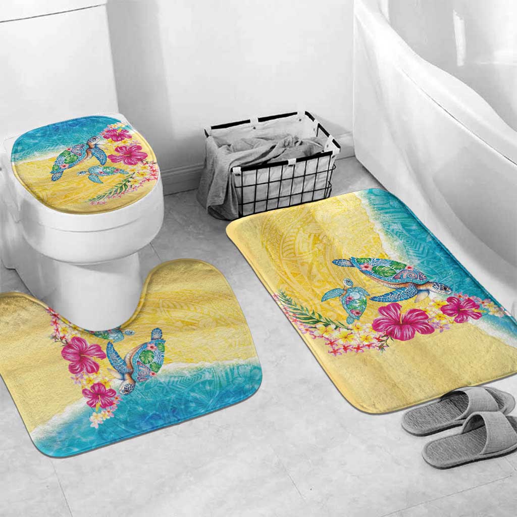 Hawaiian Tropical Plants Turtles Bathroom Set Watercolor Style LT03 Mat Set Only (3 pcs) One Size Multicolor - Polynesian Pride