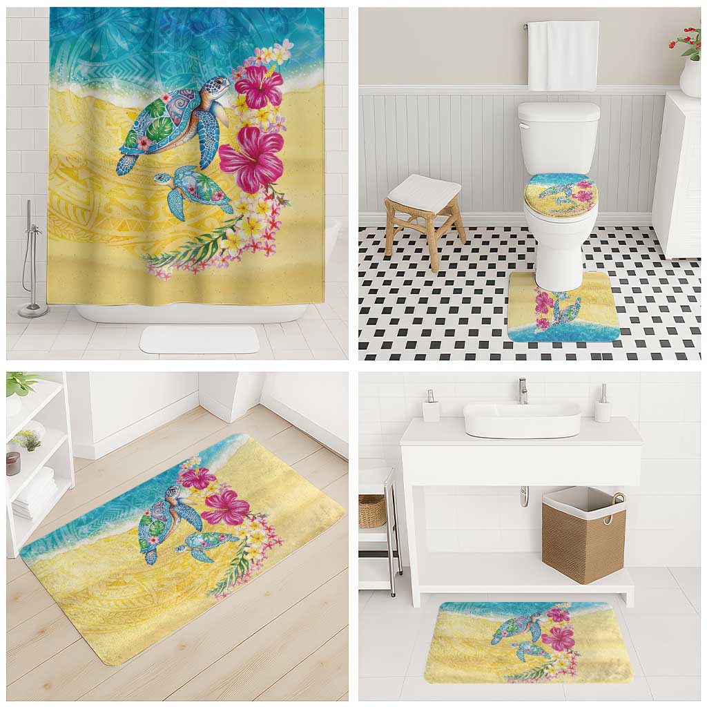 Hawaiian Tropical Plants Turtles Bathroom Set Watercolor Style LT03 - Polynesian Pride