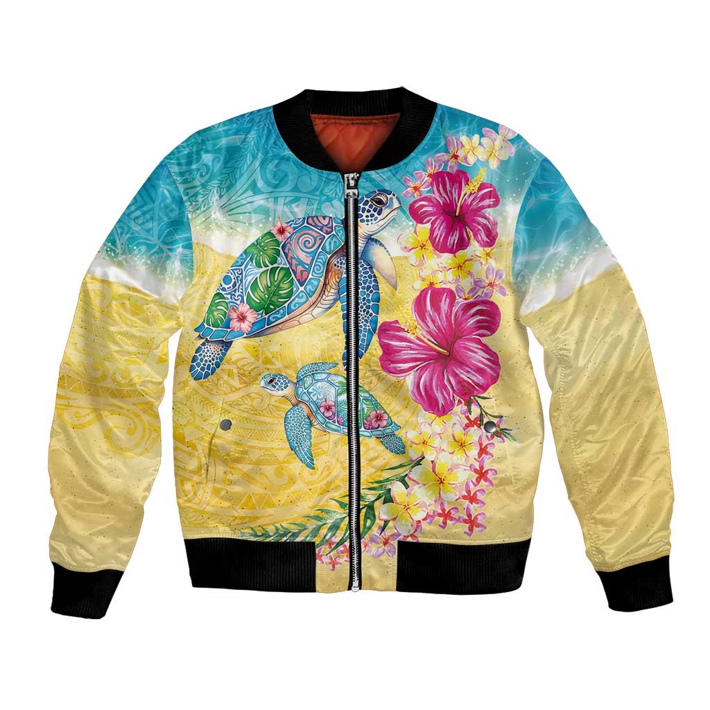 Hawaiian Tropical Plants Turtles Bomber Jacket Watercolor Style LT03 Unisex Multicolor - Polynesian Pride