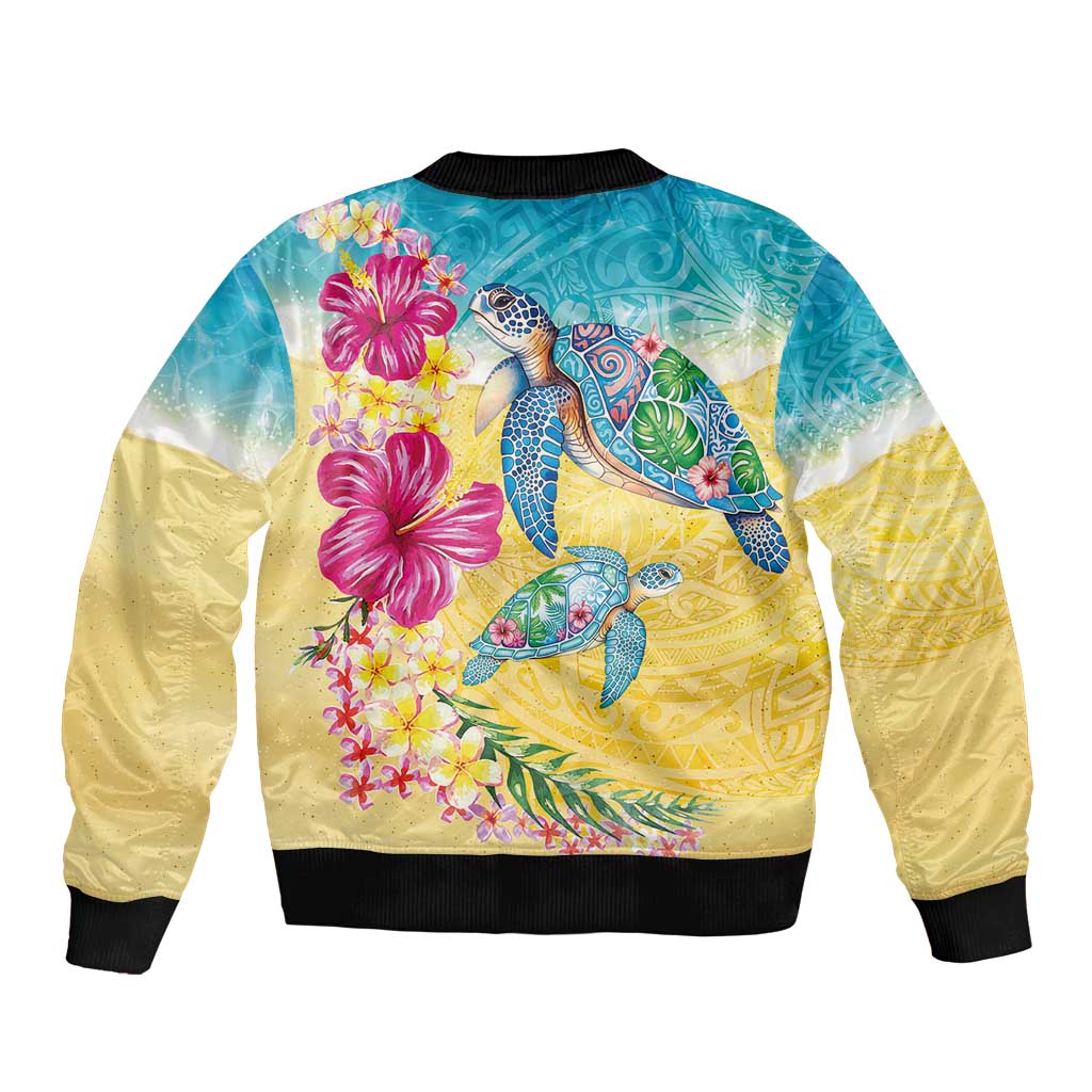 Hawaiian Tropical Plants Turtles Bomber Jacket Watercolor Style LT03 - Polynesian Pride