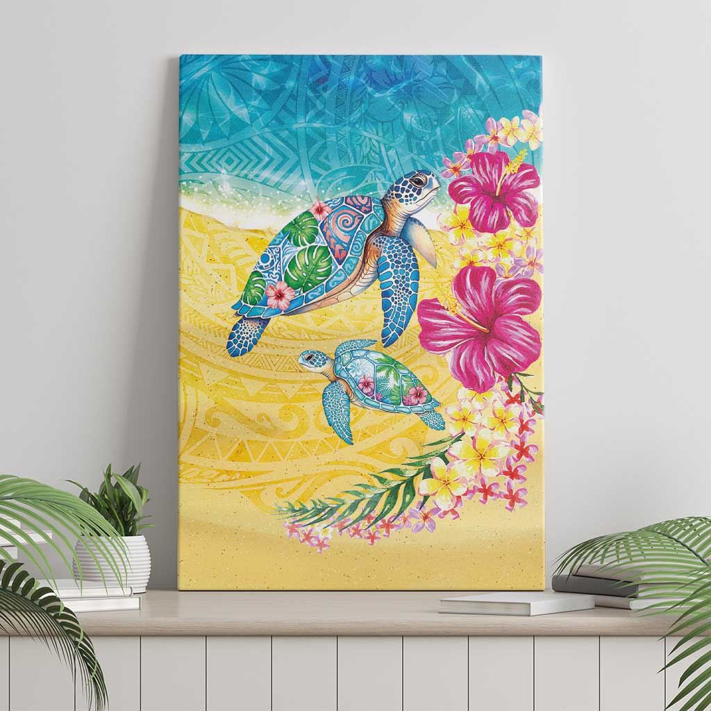 Hawaiian Tropical Plants Turtles Canvas Wall Art Watercolor Style LT03 - Polynesian Pride