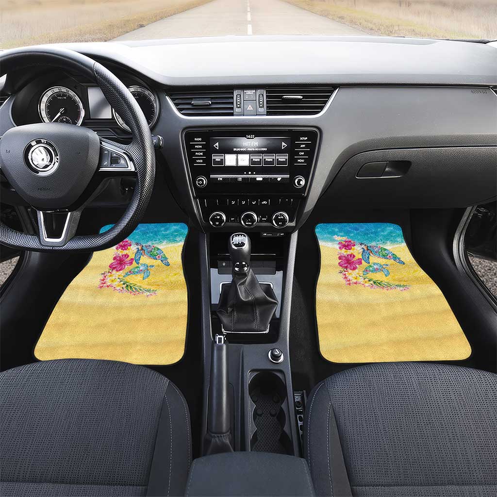 Hawaiian Tropical Plants Turtles Car Mats Watercolor Style LT03 Set 2pcs - Front Multicolor - Polynesian Pride