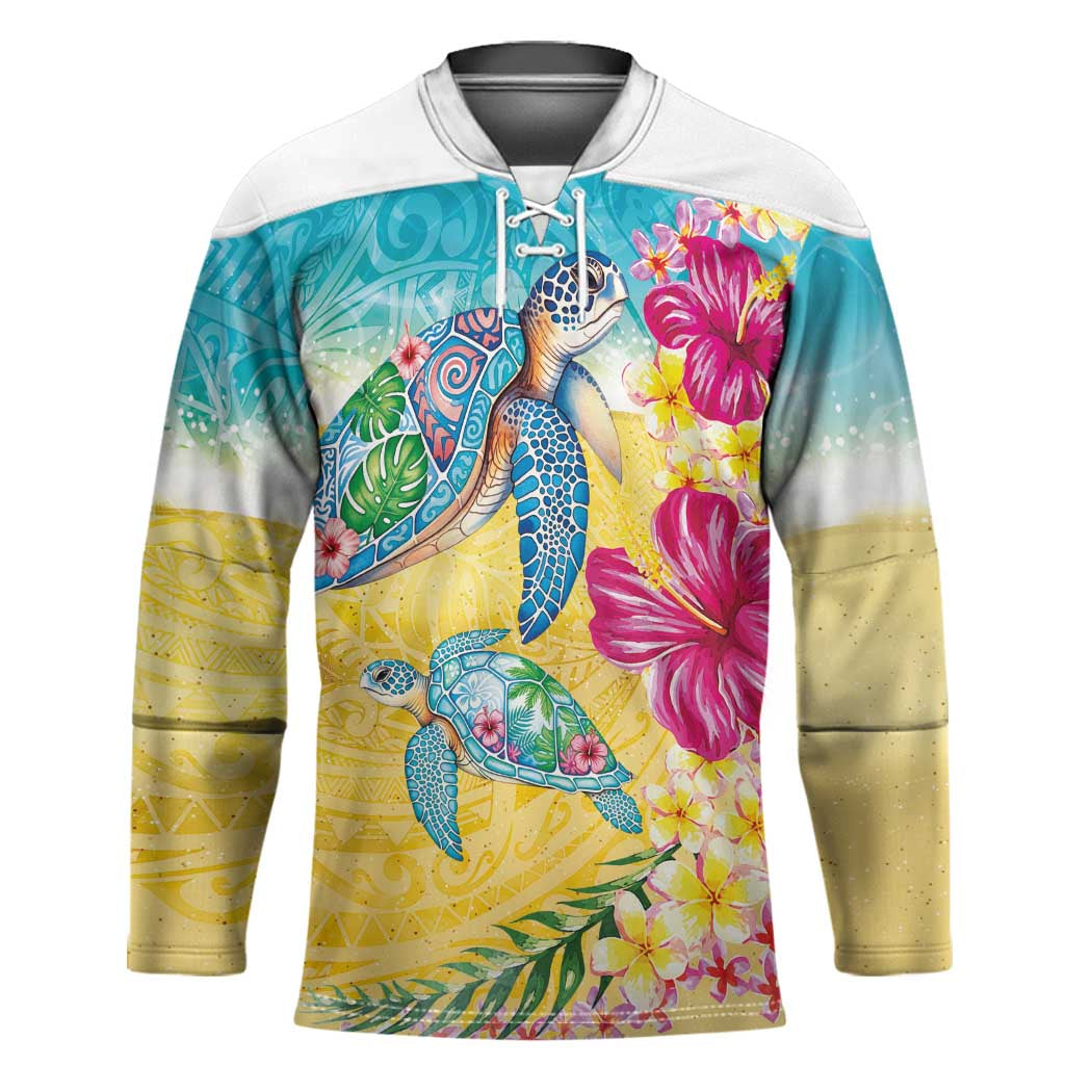 Hawaiian Tropical Plants Turtles Hockey Jersey Watercolor Style LT03 Unisex Multicolor - Polynesian Pride