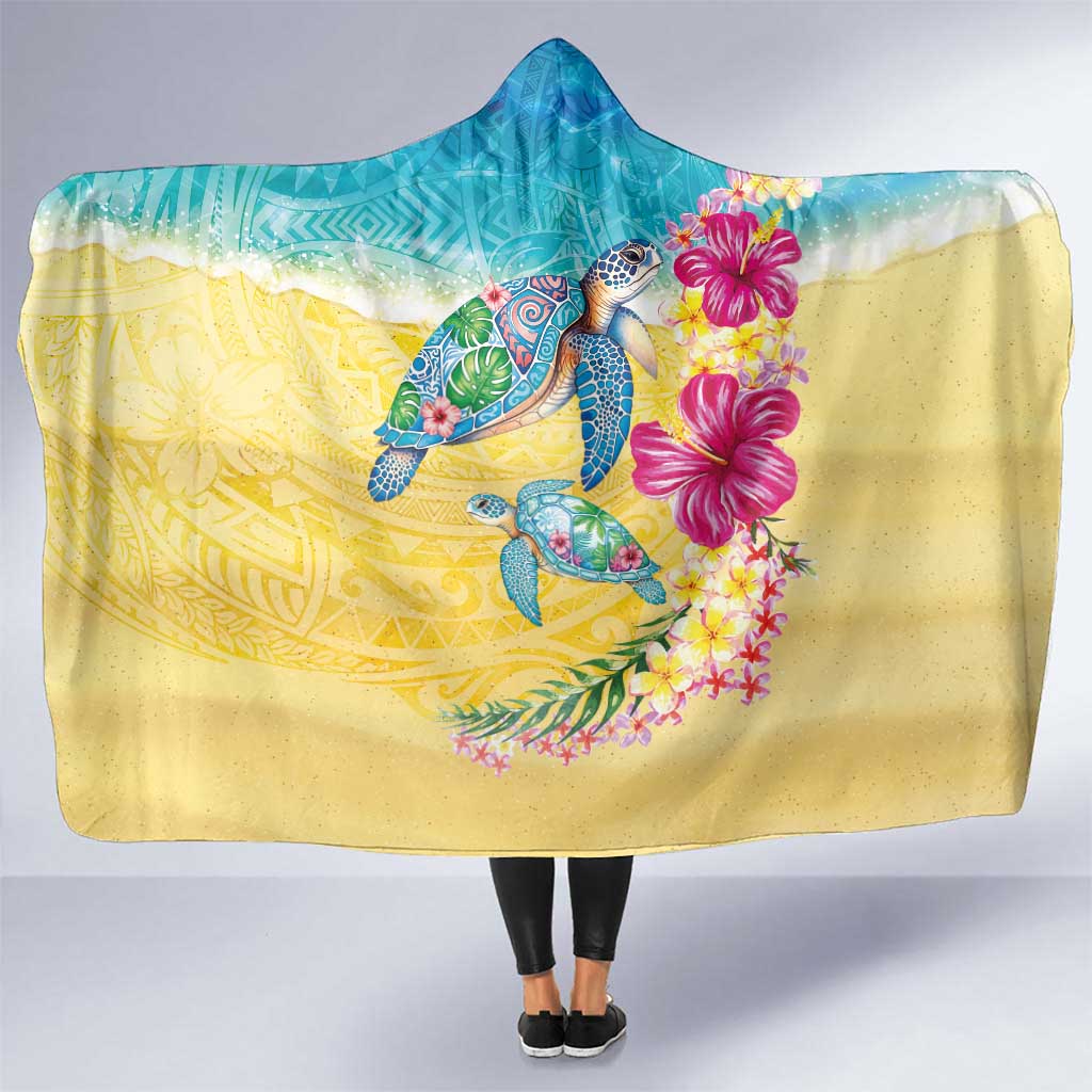 Hawaiian Tropical Plants Turtles Hooded Blanket Watercolor Style LT03 One Size Multicolor - Polynesian Pride