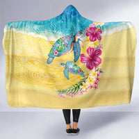 Hawaiian Tropical Plants Turtles Hooded Blanket Watercolor Style LT03 One Size Multicolor - Polynesian Pride