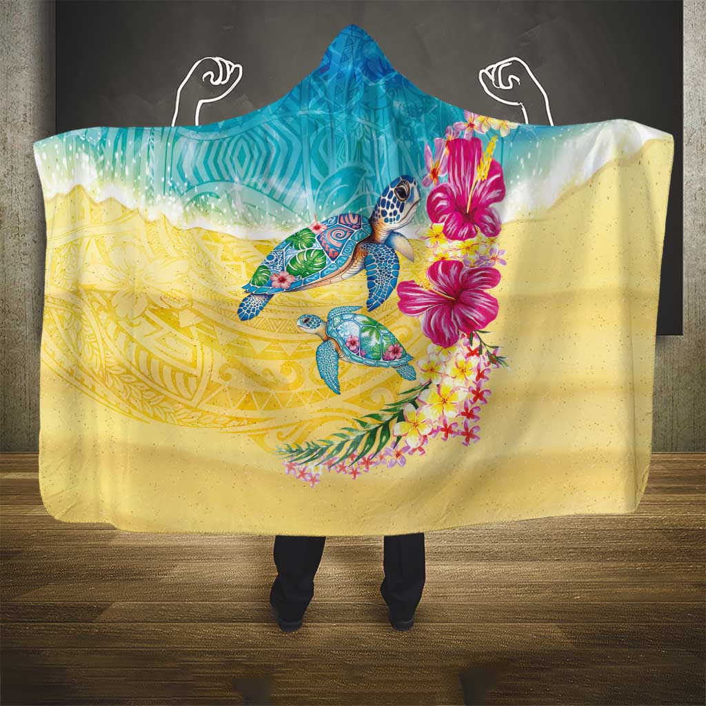 Hawaiian Tropical Plants Turtles Hooded Blanket Watercolor Style LT03 - Polynesian Pride