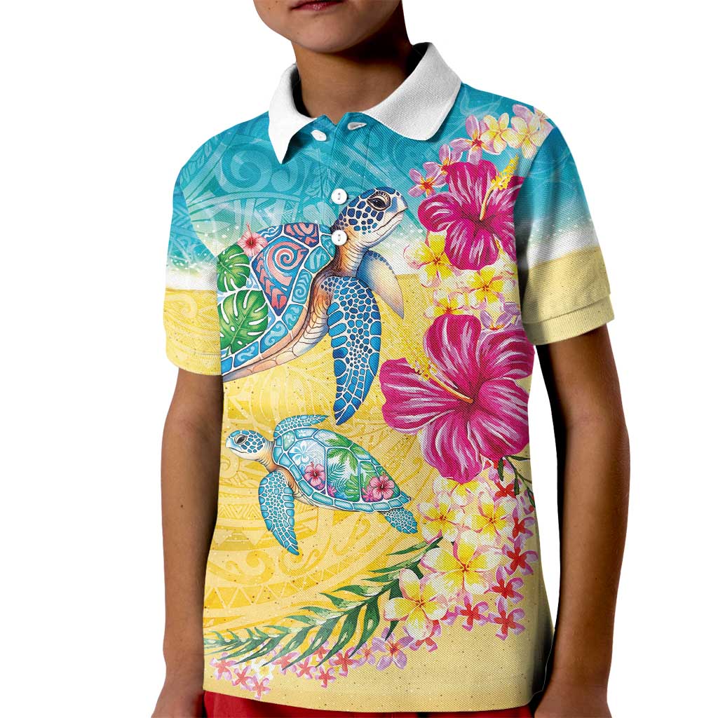 Hawaiian Tropical Plants Turtles Kid Polo Shirt Watercolor Style LT03 Kid Multicolor - Polynesian Pride