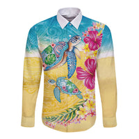 Hawaiian Tropical Plants Turtles Long Sleeve Button Shirt Watercolor Style LT03 Unisex Multicolor - Polynesian Pride