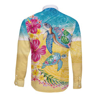 Hawaiian Tropical Plants Turtles Long Sleeve Button Shirt Watercolor Style LT03 - Polynesian Pride
