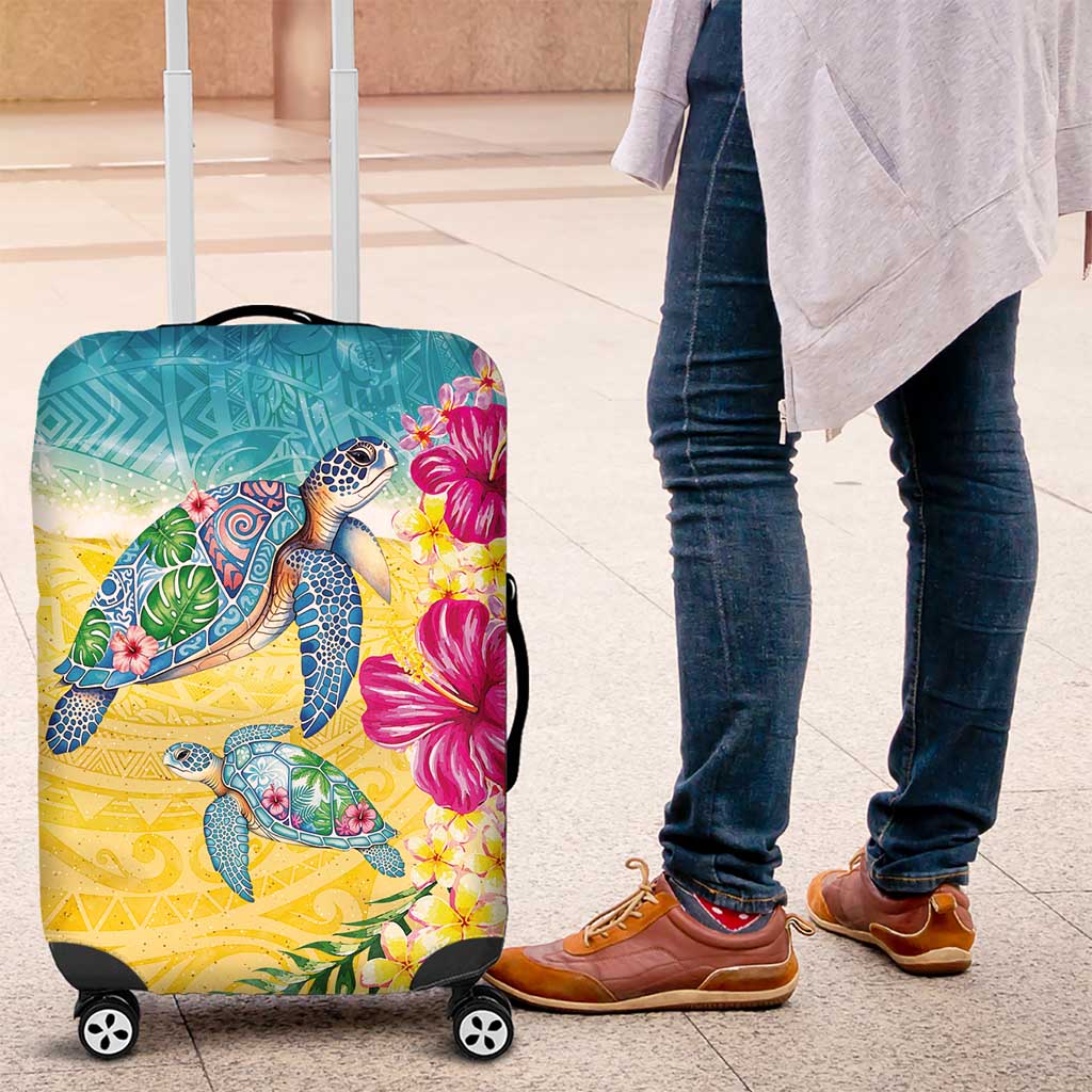 Hawaiian Tropical Plants Turtles Luggage Cover Watercolor Style LT03 Multicolor - Polynesian Pride