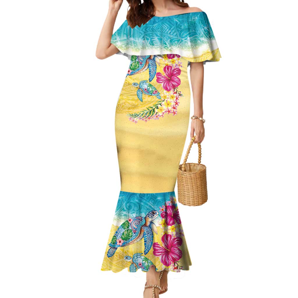 Hawaiian Tropical Plants Turtles Mermaid Dress Watercolor Style LT03 Women Multicolor - Polynesian Pride