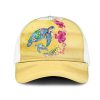 Hawaiian Tropical Plants Turtles Mesh Trucker Cap Watercolor Style LT03 One Size White Multicolor - Polynesian Pride