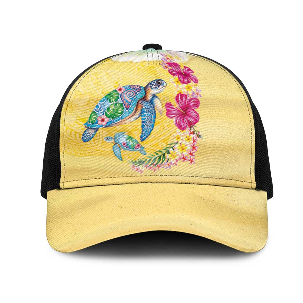 Hawaiian Tropical Plants Turtles Mesh Trucker Cap Watercolor Style LT03 One Size Black Multicolor - Polynesian Pride