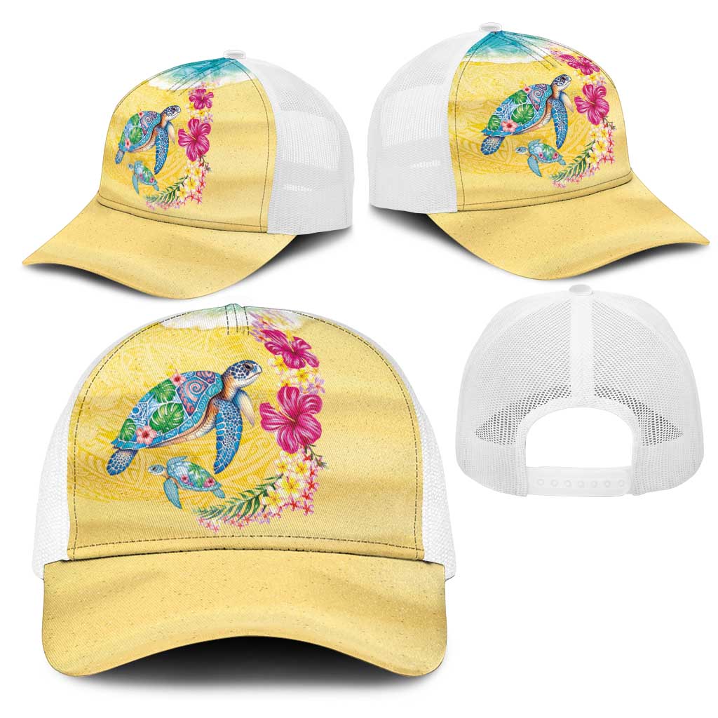 Hawaiian Tropical Plants Turtles Mesh Trucker Cap Watercolor Style LT03 - Polynesian Pride