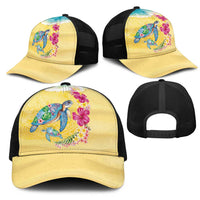 Hawaiian Tropical Plants Turtles Mesh Trucker Cap Watercolor Style LT03 - Polynesian Pride