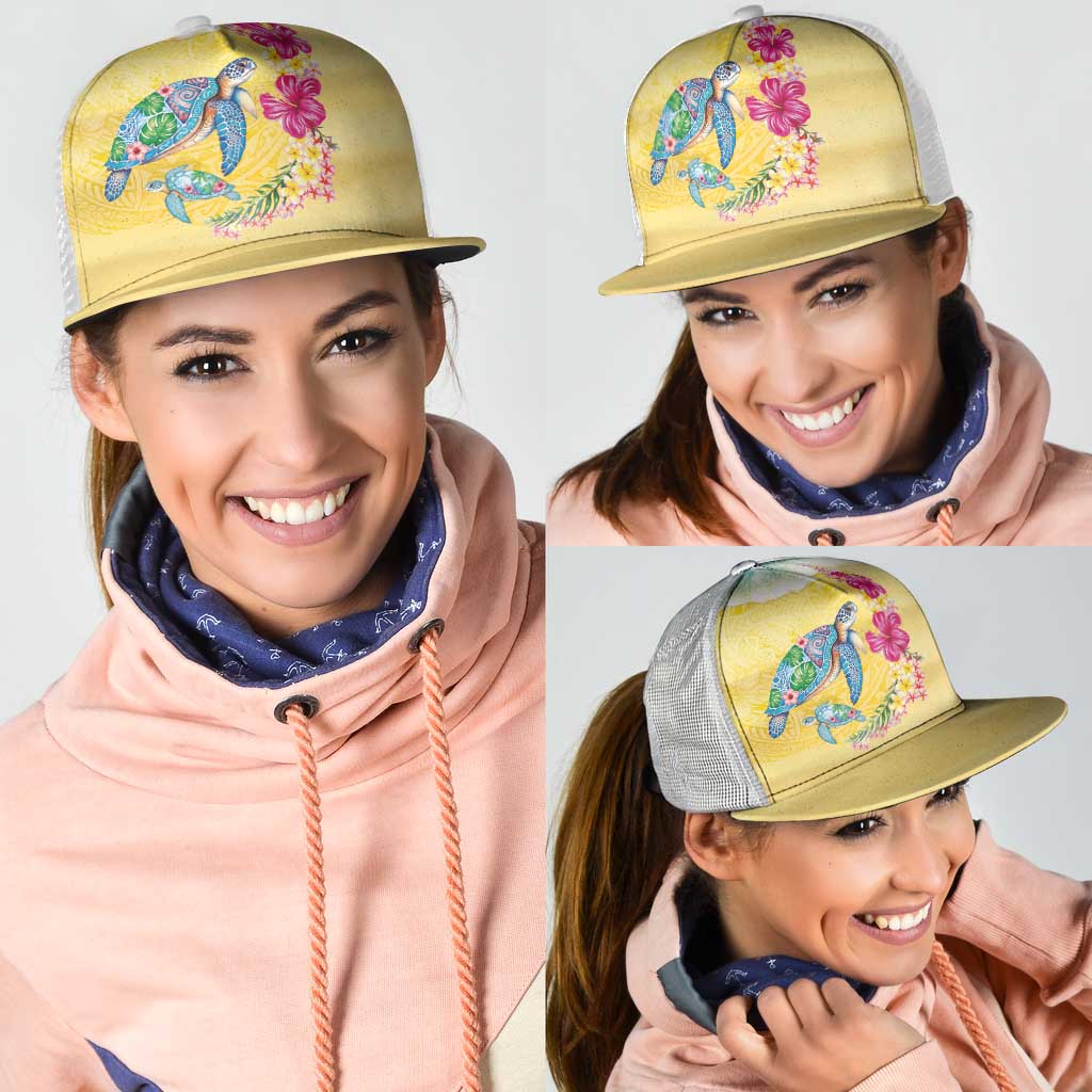 Hawaiian Tropical Plants Turtles Mesh Trucker Cap Watercolor Style LT03 - Polynesian Pride