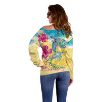 Hawaiian Tropical Plants Turtles Off Shoulder Sweater Watercolor Style LT03 - Polynesian Pride