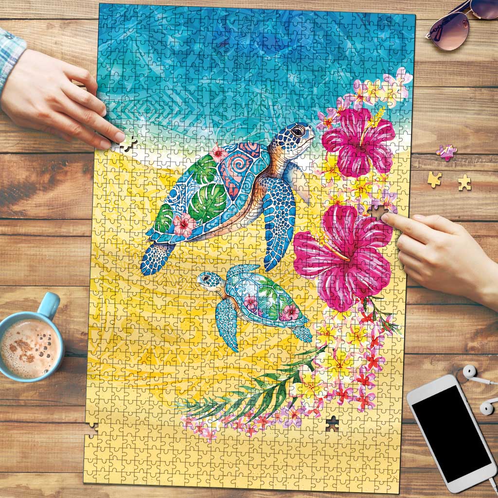 Hawaiian Tropical Plants Turtles Puzzle Watercolor Style LT03 Multicolor - Polynesian Pride