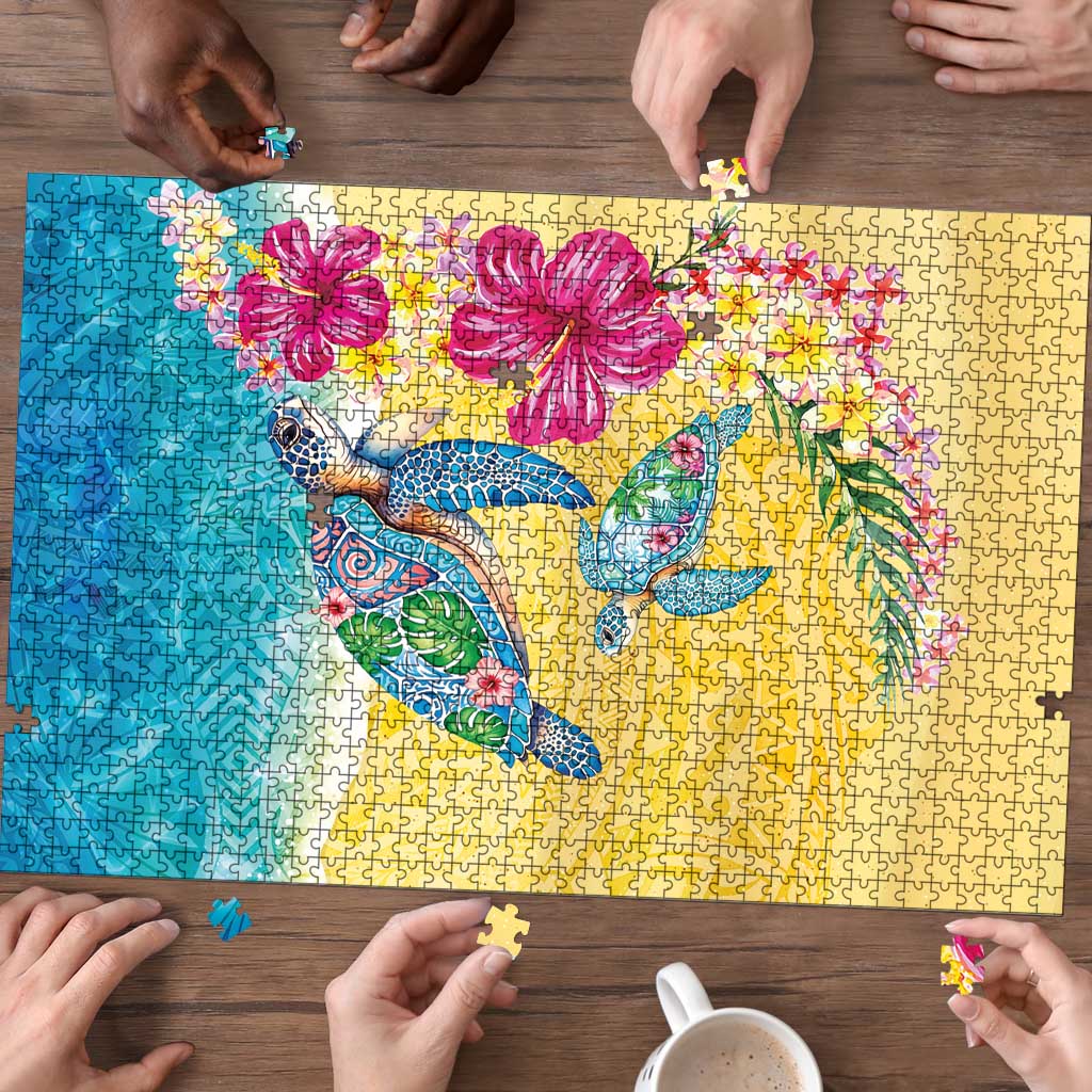 Hawaiian Tropical Plants Turtles Puzzle Watercolor Style LT03 - Polynesian Pride