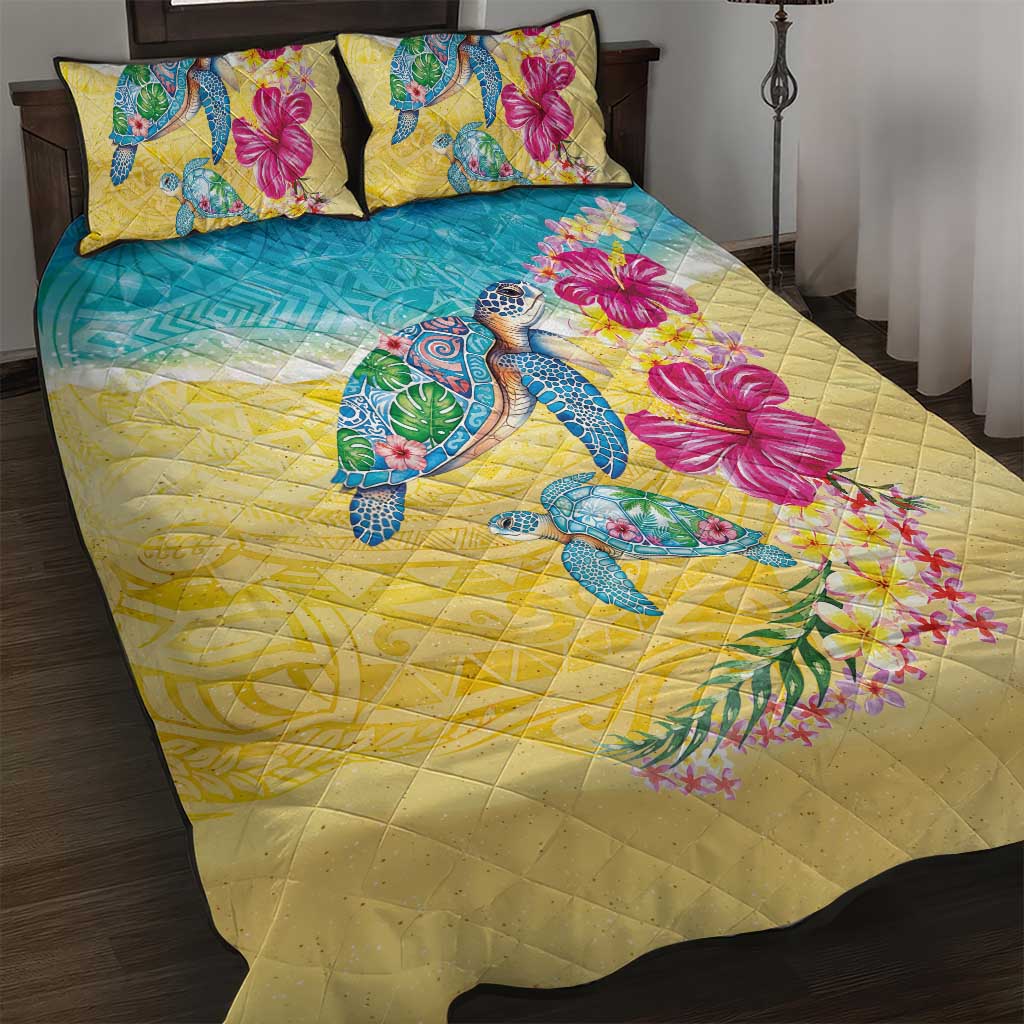 Hawaiian Tropical Plants Turtles Quilt Bed Set Watercolor Style LT03 Multicolor - Polynesian Pride
