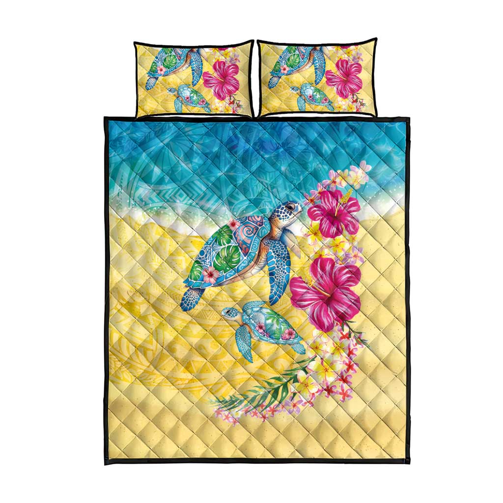 Hawaiian Tropical Plants Turtles Quilt Bed Set Watercolor Style LT03 - Polynesian Pride