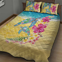 Hawaiian Tropical Plants Turtles Quilt Bed Set Watercolor Style LT03 - Polynesian Pride