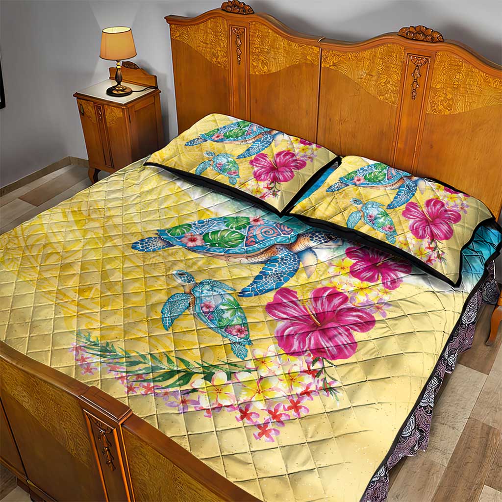Hawaiian Tropical Plants Turtles Quilt Bed Set Watercolor Style LT03 - Polynesian Pride